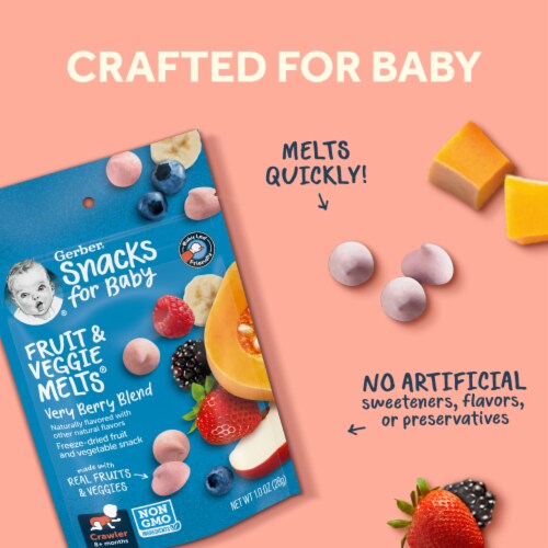 Gerber Snacks for Baby Fruit and Veggie Melts Baby Snack Very Berry Blend 1 oz Bag Perspective: left