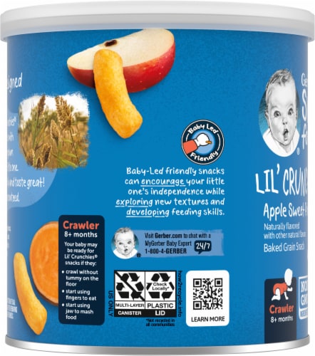 Gerber Crawler Lil' Crunchies Apple Sweet Potato Baked Corn Snack Perspective: left