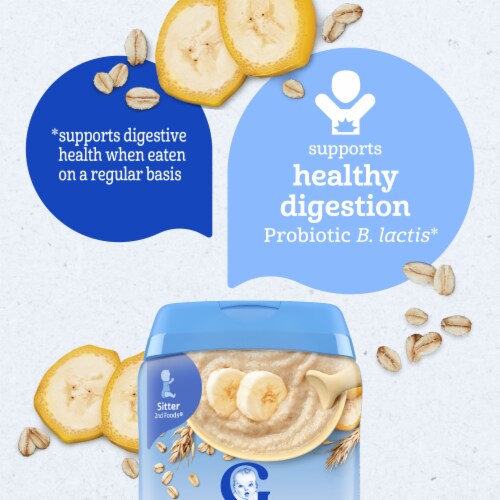 Gerber Cereal for Baby Probiotic Oatmeal Baby Cereal Banana Canister Perspective: left