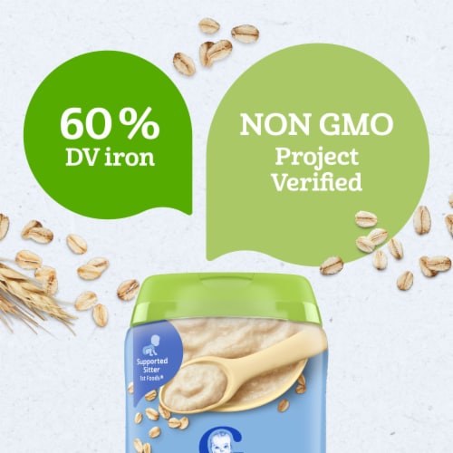 Gerber 1st Foods Supported Sitter for Baby Grain & Grow Baby Cereal Oatmeal Canister Perspective: left