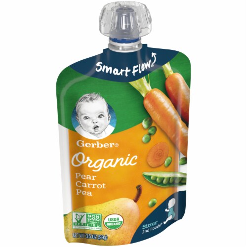 Gerber® Organic 2nd Foods Pear Carrot & Pea Baby Food Pouch Perspective: left