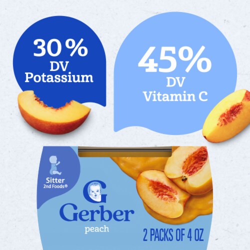 Gerber 2nd Foods Baby Food Peach Puree Clean Label Project 4 oz Tubs (2 Pack) Perspective: left
