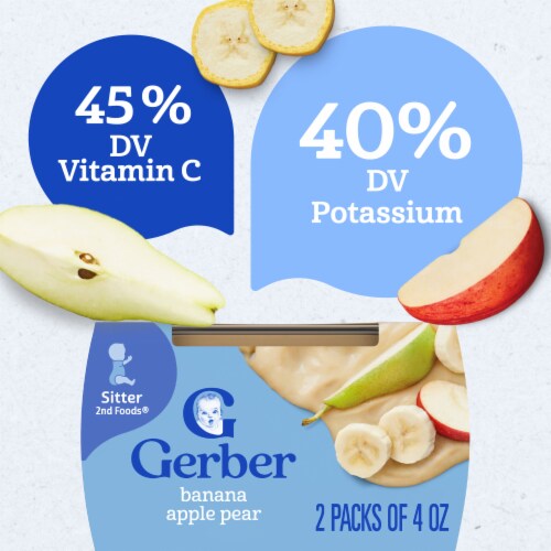 Gerber 2nd Foods Baby Food WonderFoods Banana Apple Pear Puree Tubs Perspective: left