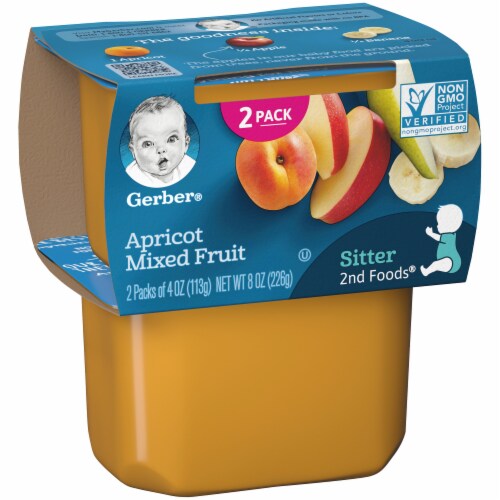 Gerber 2nd Foods Apricot Mixed Fruit Stage 2 Baby Food Perspective: left