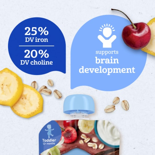 Gerber Toddler Food Cherry Banana Vanilla Puree Pouch Fruit Yogurt & Whole Grain Perspective: left