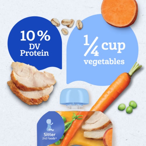 Gerber Stage 2 Baby Food Carrot Sweet Potato Chicken & Peas Baby Food Pouches Puree Perspective: left