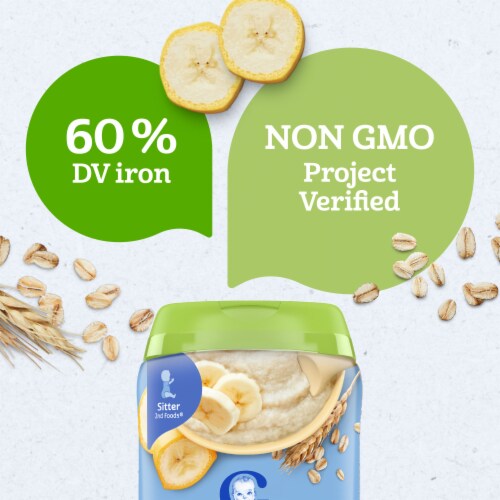 Gerber 2nd Foods Organic for Baby Grain & Grow Oatmeal Baby Cereal Banana Canister Perspective: left