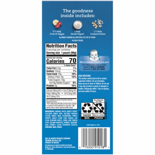 Gerber® Strong Toddler Banana Blueberry Purple Carrot Greek Yogurt Mixed Grains Food Pouches Perspective: left