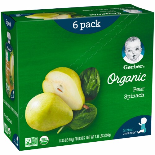 Gerber Organic 2nd Foods Pear Spinach Baby Food Perspective: left
