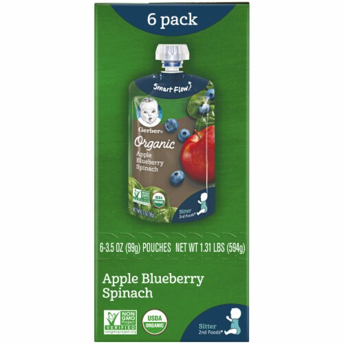 Gerber Organic 2nd Foods Apple Blueberry & Spinach Baby Food Pouches 6 Count Perspective: left