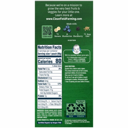 Gerber® Organic 2nd Foods Banana Blueberry Blackberry Oatmeal Baby Food Perspective: left