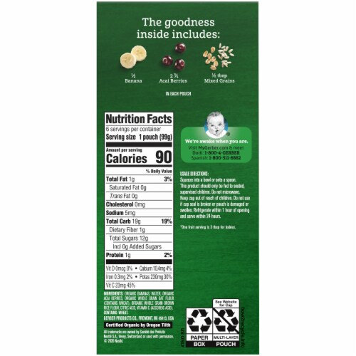 Gerber Organic 2nd Foods Banana Acai Berry & Mixed Grain Baby Food Perspective: left