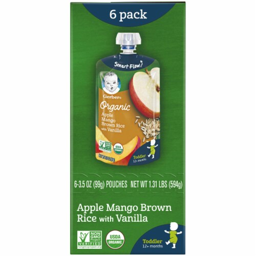Gerber Organic 2nd Foods Apple Mango Brown Rice with Vanilla Baby Food Perspective: left