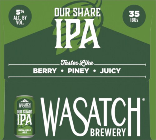 Wasatch® Brewery Our Share IPA Beer Perspective: left