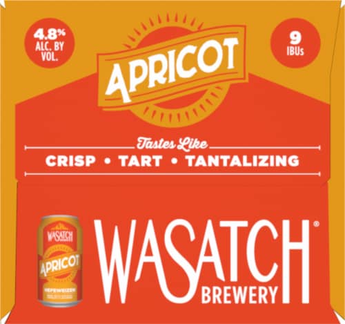 WaSatch Brewery Apricot Hefeweizen Beer Perspective: left