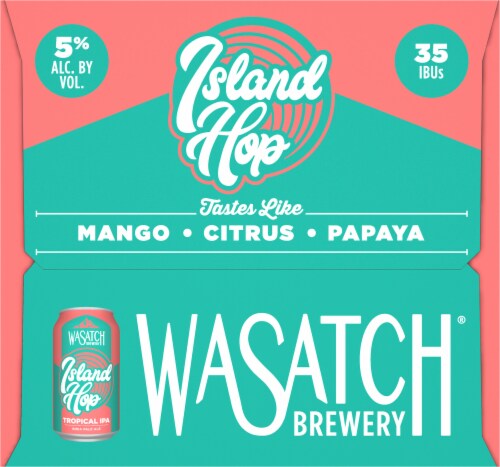WaSatch Brewery Island Hop Tropical IPA Perspective: left
