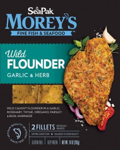 SeaPak Morey's Wild Flounder Garlic & Herb, Frozen Perspective: left
