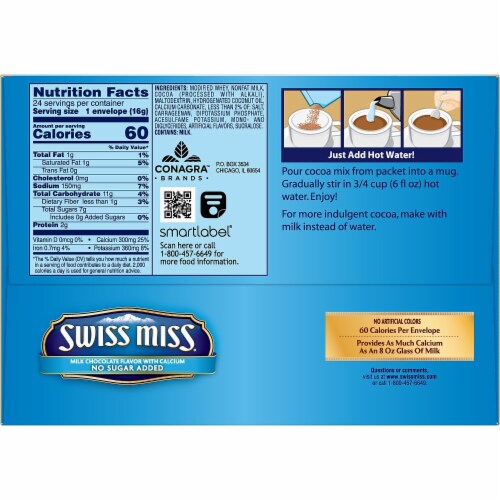 Hot Cocoa Mix, No Sugar Added, 24 Packets/Box