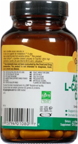 Country Life Acetyl L-Carnitine 500 mg Vegan Capsules Perspective: left