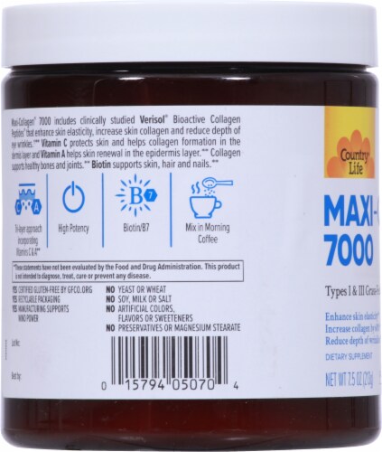 Country Life® Maxi-Collagen 7000 Types I & III Grass-Fed Collagen Perspective: left