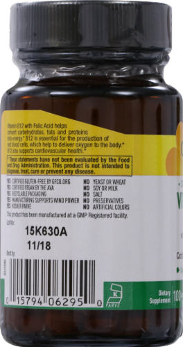 Country Life Sublingual Vitamin B12 with Folic Acid Lozenges 100 Count Perspective: left
