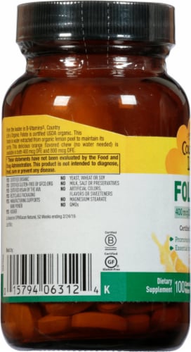 Country Life Folate 400 mcg Orange Flavor Chewable Wafers Perspective: left