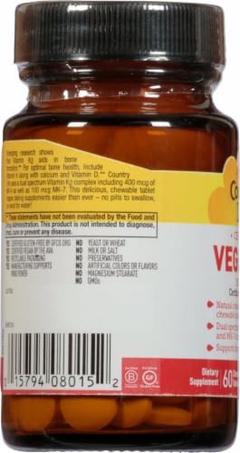 Country Life Vegan K-2 Chewable Tablets 500 mcg Perspective: left