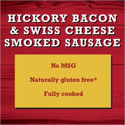 Hickory Bacon and Swiss Cheese Smoked Sausage Perspective: left