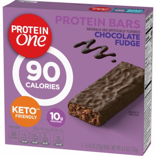 Protein One 90 Calorie Chocolate Fudge Keto Friendly Protein Bars Perspective: left