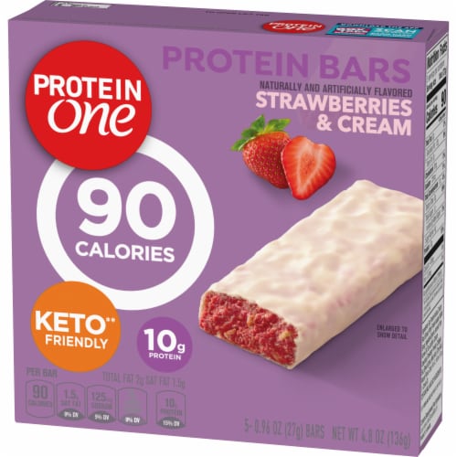 Protein One 90 Calorie Strawberries and Cream Keto Friendly Protein Bars Perspective: left