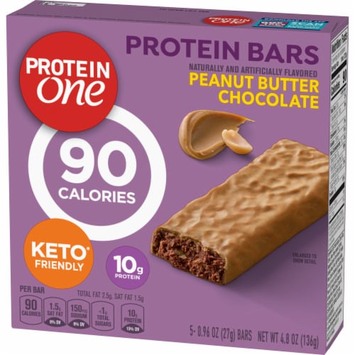 Protein One 90 Calorie Peanut Butter Chocolate Fudge Keto Friendly Protein Bars Perspective: left