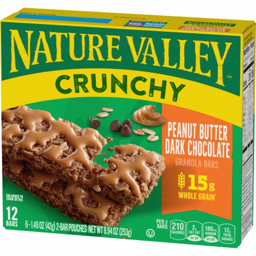 Nature Valley Whole Grain Peanut Butter Dark Chocolate Crunchy Granola Bars Snacks Perspective: left