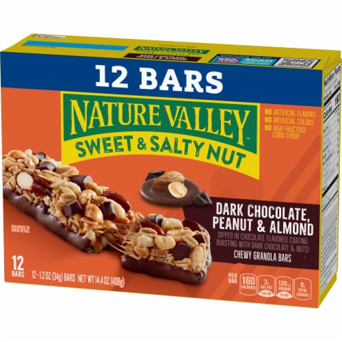 Nature Valley Whole Grain Dark Chocolate Peanut Almond Sweet and Salty Nut Granola Bars Perspective: left