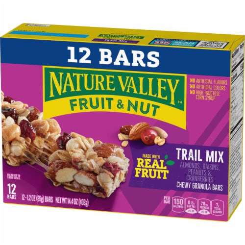 Nature Valley Whole Grain Trail Mix Chewy Fruit and Nut Granola Bars Lunch Box Snacks Perspective: left