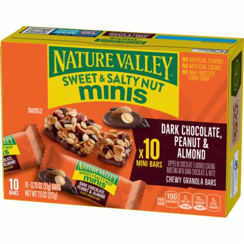 Nature Valley Sweet & Salty Nut Mini Dark Chocolate Peanut Almond Granola bars Perspective: left