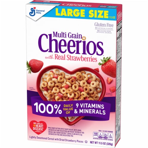 Multi Grain Cheerios with Strawberries Gluten Free Breakfast Cereal Perspective: left