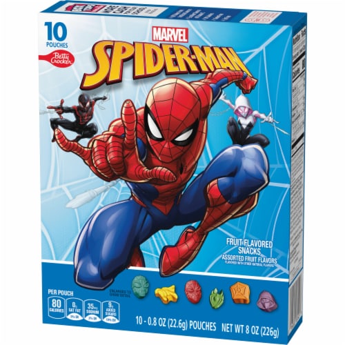 Spiderman Gluten Free Fruit Flavored Snack Treat Pouches Kids School Snacks Perspective: left