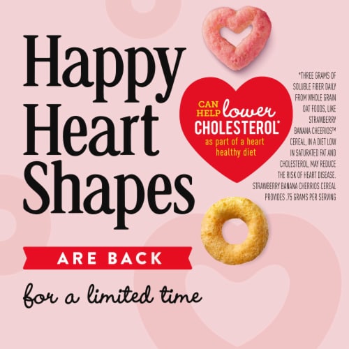 General Mills Strawberry Banana Cheerios Happy Heart Shapes Large Size Cereal Perspective: left