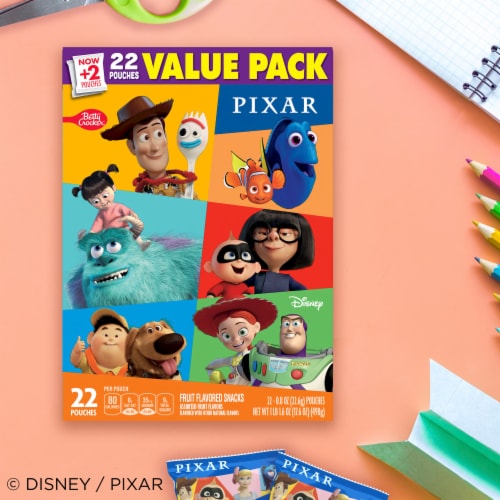 Disney Pixar Gluten Free Fruit Flavored Snacks Treat Pouches Kids School Snacks Perspective: left