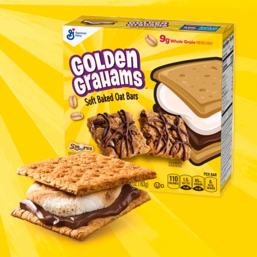 Golden Grahams S'mores Soft Baked Oat Bars Chewy Treat Bars Perspective: left