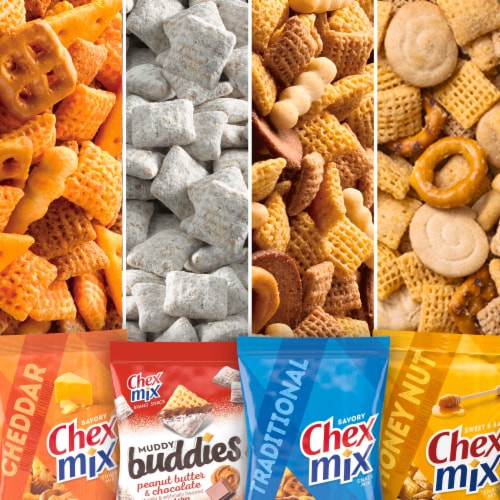 Sweet & Salty Mix Muddy Buddies and Chex Mix Snacks Variety Pack Perspective: left