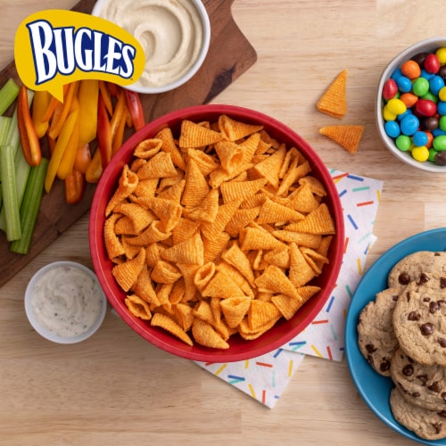 Bugles Nacho Cheese Crispy Corn Snacks Perspective: left