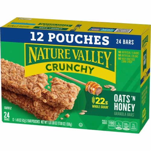 Nature Valley Whole Grain - Oats 'n Honey Crunchy Granola Bars Sweet Salty Bulk Lunch Box Snacks Perspective: left