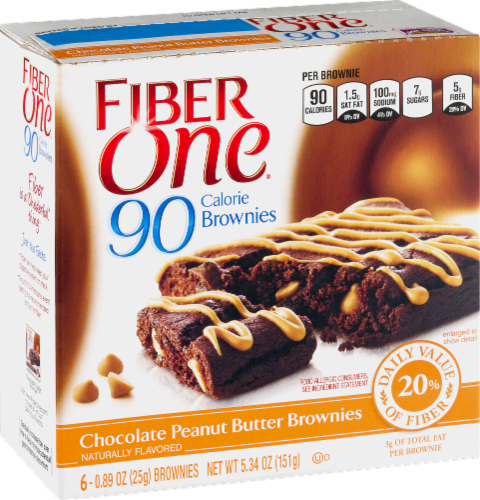 Fiber One 90 Calorie Brownies - Chocolate Peanut Butter Brownies Perspective: left
