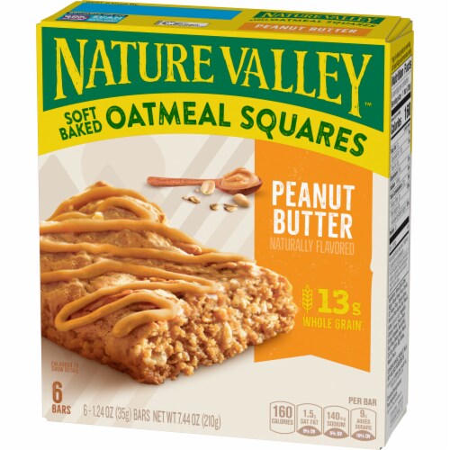 Nature Valley Whole Grain Peanut Butter Soft Baked Oatmeal Squares Breakfast Snacks Perspective: left