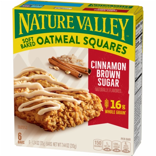 Nature Valley Soft Baked Oatmeal Squares Cinnamon Brown Sugar Breakfast bars Perspective: left