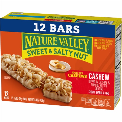 Nature Valley Whole Grain - Cashew Sweet and Salty Nut Chewy Granola Bars Lunch Box Snacks Perspective: left