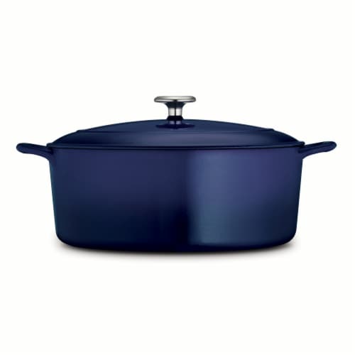 Tramontina Gourmet Covered Oval Cast Iron Dutch Oven - Gradated Cobalt Perspective: left