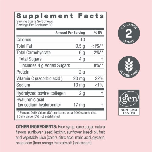 NeoCell Collagen with Vitamin C and Hyaluronic Acid Fruit Punch Beauty Soft Chews Perspective: left