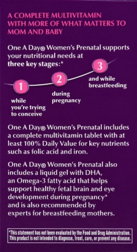 One A Day Women's Prenatal Vitamins with Folic Acid DHA & Iron Supplement Liquid Gels & Tablets Perspective: left